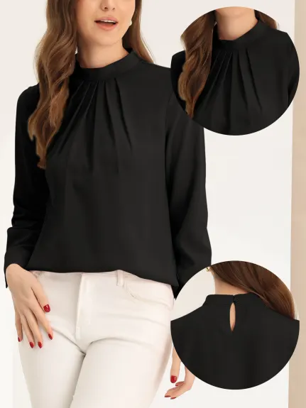 Allegra K - Dressy Stand Collar Long Sleeve Blouse