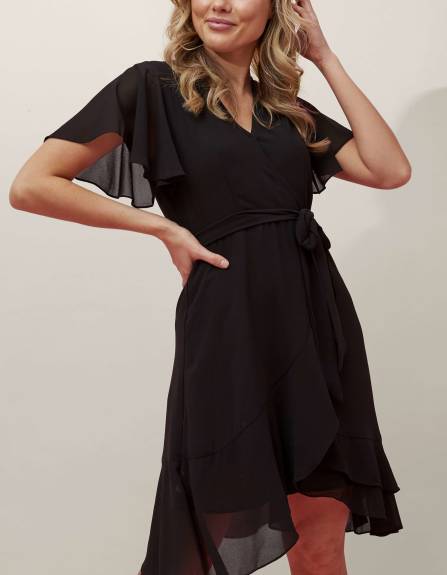 Annick - Corrine Robe Portefeuille Nouer à la Taille Noir