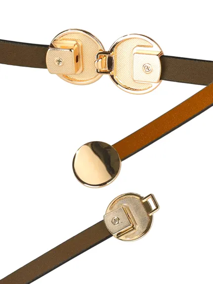 Allegra K- Skinny Round Golden Interlock Buckle Plus Size Belt