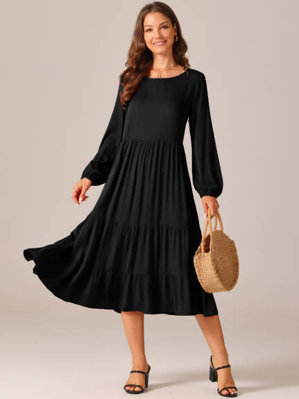 Allegra K - Fall Long Sleeve Tiered Maxi Dress