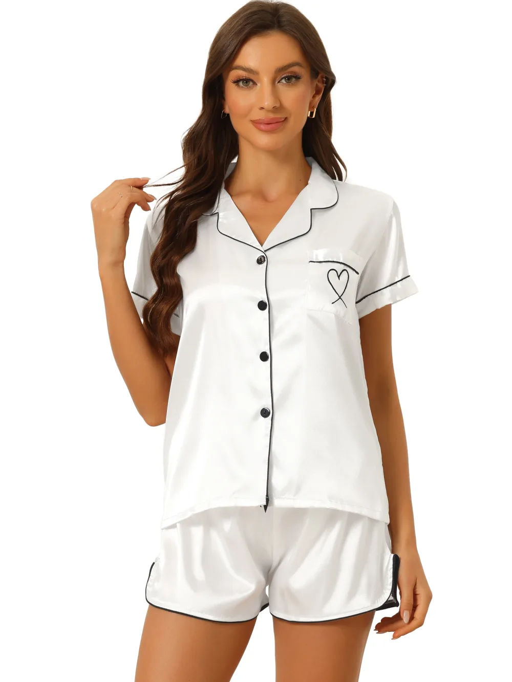 cheibear - Satin Pajamas with Shorts Lounge Set