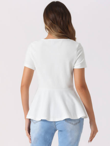 Allegra K - Short Sleeve Round Neck Peplum Blouse