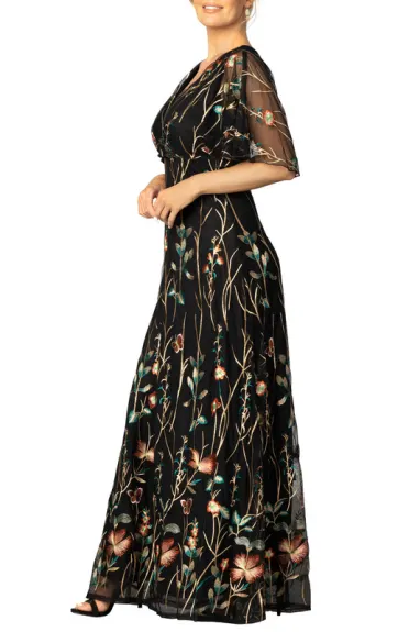 Kiyonna Embroidered Elegance Evening Gown with Sleeves