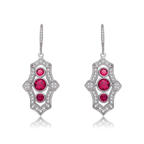 Genevive Sterling Silver White Gold Plated with Colored Cubic Zirconia Leverback Drop Earrings