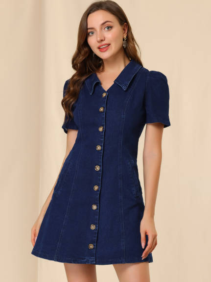 Allegra K- Button Down Short Sleeve Denim Dress