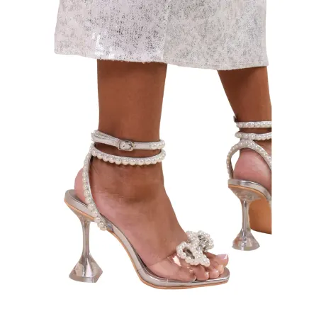 Where's That From - Womens/Ladies Topaz Faux Pearl Metallic High Heels