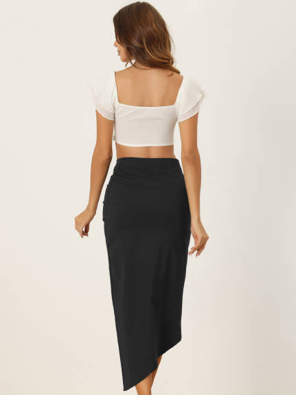 Allegra K- Ruched High Split Twist Front Midi Skirt