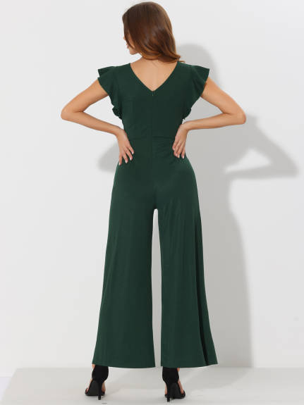 Allegra K- Sleeveless Ruffle Wide Leg Romper Jumpsuit