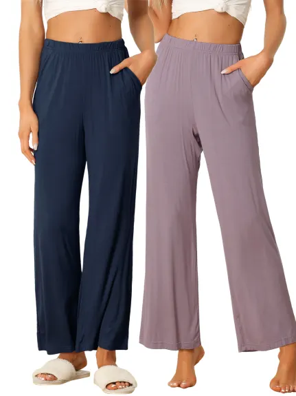 cheibear - Wide-Leg Sleep Pants 2-Pack, Deep Blue