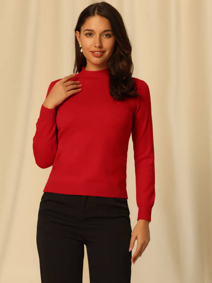 Hobemty- Mock Neck Long Sleeve Knitted Top