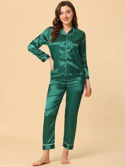 Allegra K - Ensembles de pyjama de détente boutonnés en satin