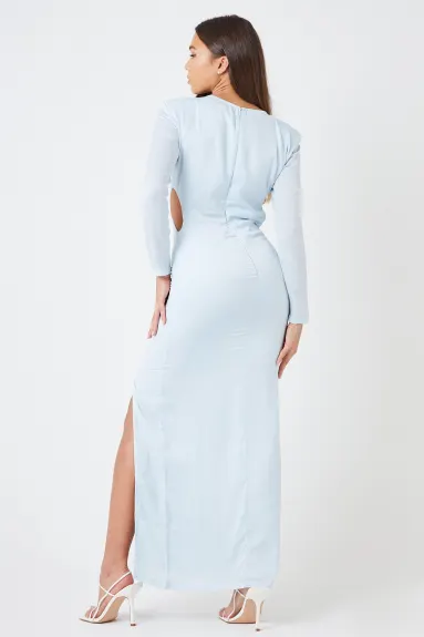 Split Leg Shoulder Pad Maxi Dress