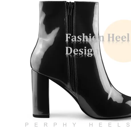 Allegra K - Pointed Toe Zip-up Glossy Ankle Boots