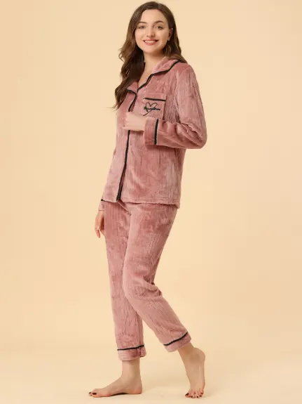 Allegra K - Flannel Button Down Winter Pajama Sets