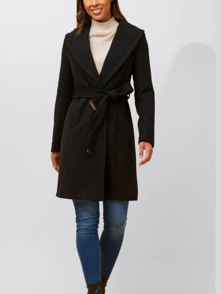 Annick - Hazel Coat Round Collar Belted Pockets