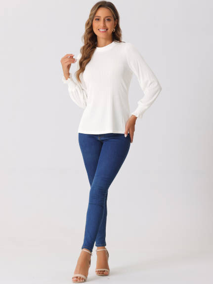 Allegra K - Mock Neck Long Sleeve Ribbed Knit Top