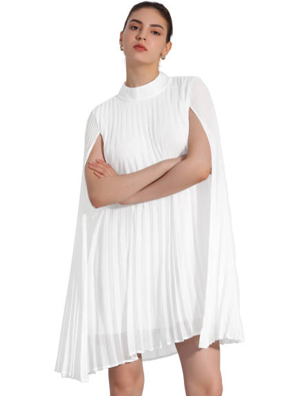 Allegra K - Chiffon Cloak Sleeve Pleated Cape Dress