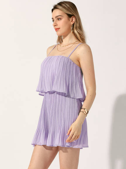 Allegra K - Spaghetti Strap Layer Pleated Romper