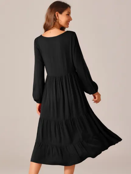 INSPIRE CHIC - Fall Long Sleeve Tiered Maxi Dress