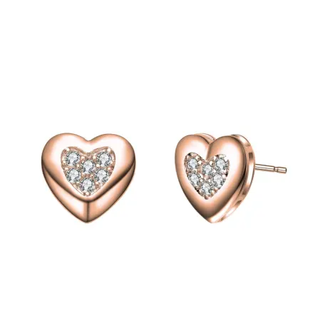 Rachel Glauber Lovely Heart Stud Earrings with Clear Cubic Zirconia