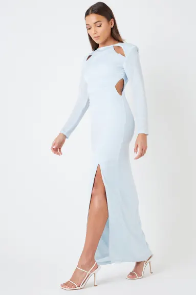 Split Leg Shoulder Pad Maxi Dress