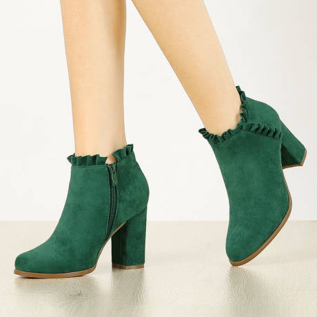 Allegra K- Ruffle Trim Block Heel Ankle Boots