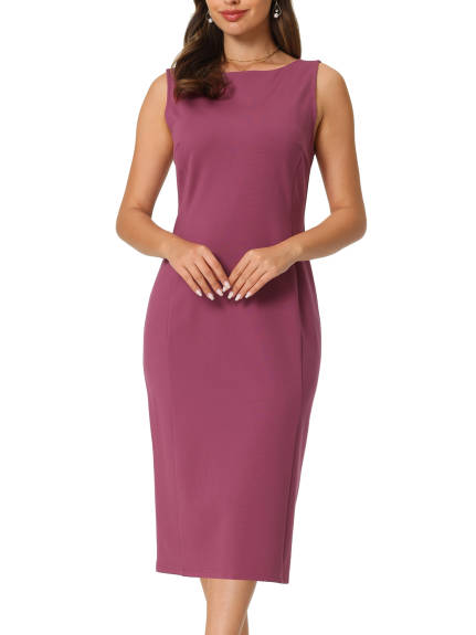 Hobemty- Sleeveless Boat Neck Sheath Dress