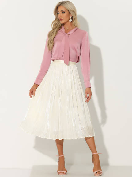 Allegra K- Pleated Elastic Waist Accordion Midi Skirt