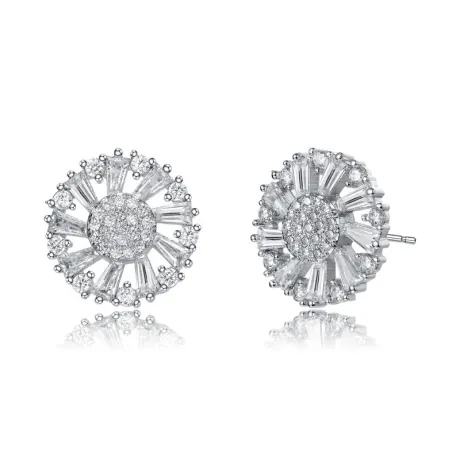 Genevive Sterling Silver with Colored Cubic Zirconia Pinwheel Stud Earrings