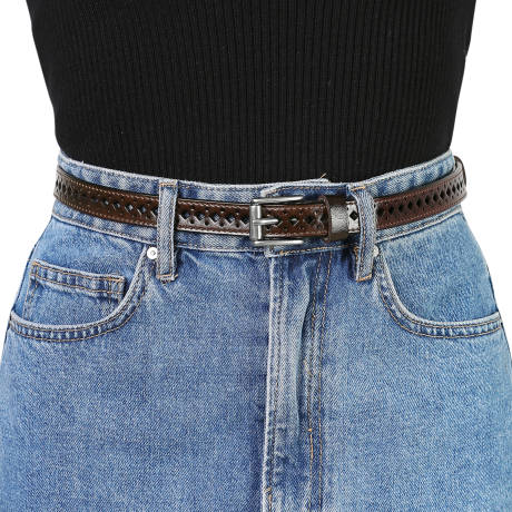 Allegra K- Skinny Faux Leather Hollow-out Thin Waist Belt