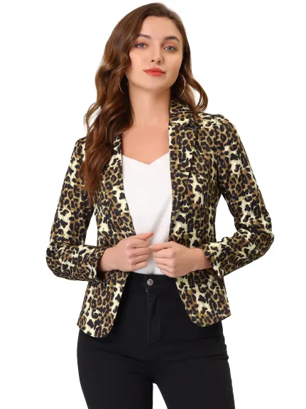 Allegra K- Open Front Notch Lapel Printed Blazer Jacket