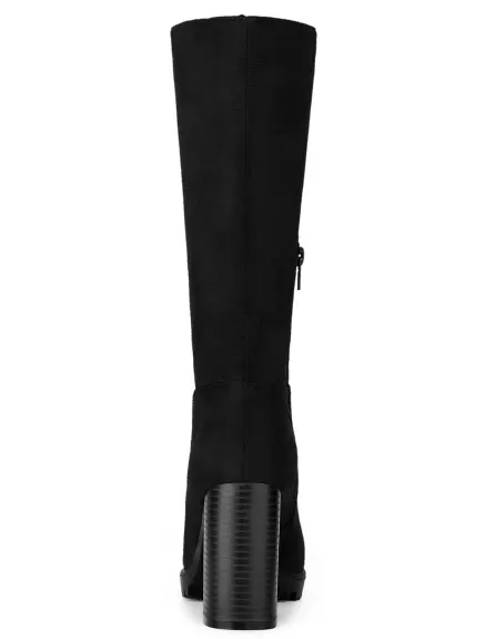 Allegra K- Mid Calf Block Heel Boots