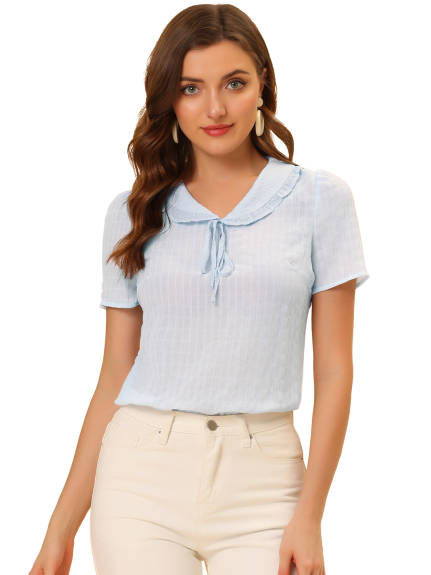 Allegra K- Short Sleeve Summer Ruffle Tie Neck Blouse