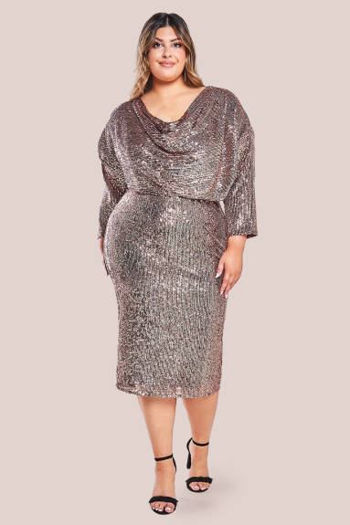 Goddiva - Sequin Cowl Neck Midi Dress - plus size