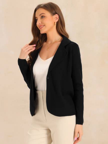 Allegra K - Button Front Sweater Blazer Jacket