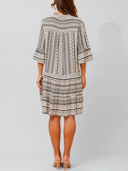 Annick - Louise Dress Geo Aztec Print V-Neck