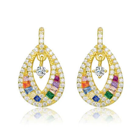 Genevive Sterling Silver with Colored Round Cubic Zirconia Pear Drop Earrings