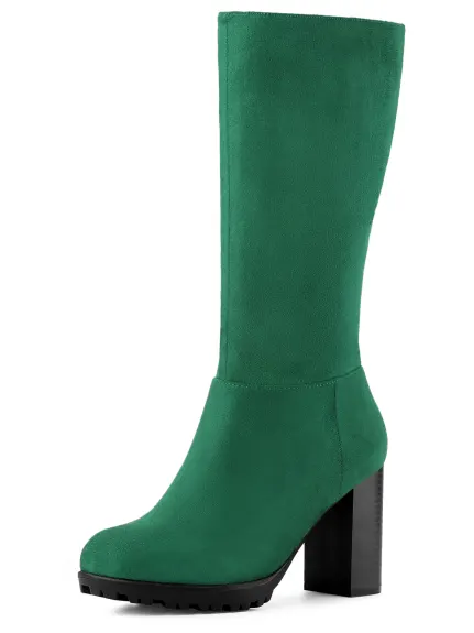 Allegra K- Mid Calf Block Heel Boots