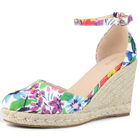 Allegra K - Espadrilles Closed Toe Printed Wedge Sandals