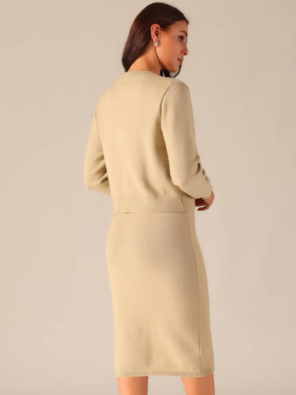 Allegra K - Two Piece Sweater Midi Skirt Suits