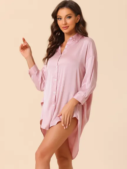 cheibear - Robe chemise boutonnée, chemise de nuit en satin