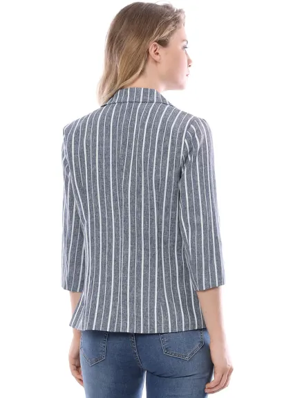 Allegra K- Casual Striped 3/4 Sleeves Open Front Notched Lapel Blazer