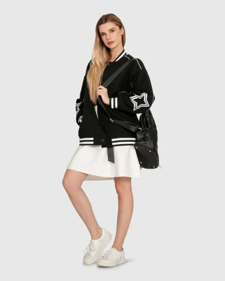 Hold Me Close Letterman Bomber - Black