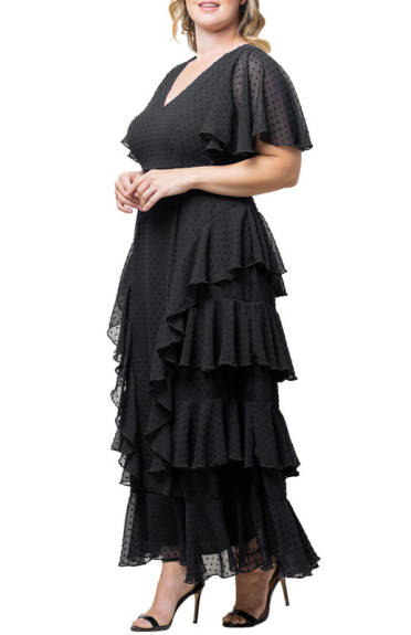 Kiyonna Tour de Flounce Chiffon Evening Gown (Plus Size)