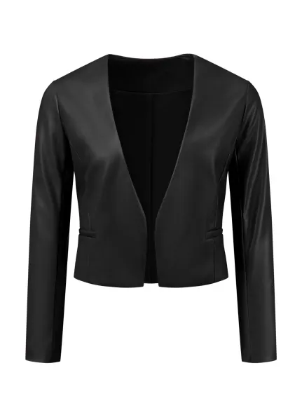 Allegra K - Faux Leather Open Front Crop Jackets