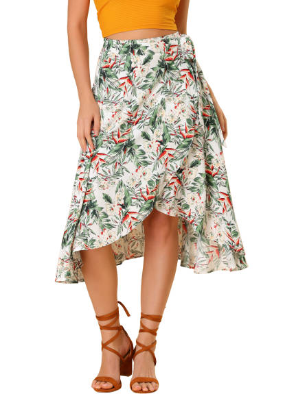 Allegra K- Floral Boho Wrap Midi Skirt