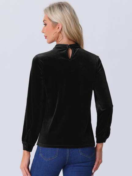 Allegra K - Stand Collar Long Sleeve Velvet Top