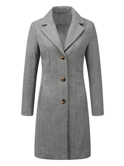 Allegra K - Single Breasted Notched Lapel Peacoat