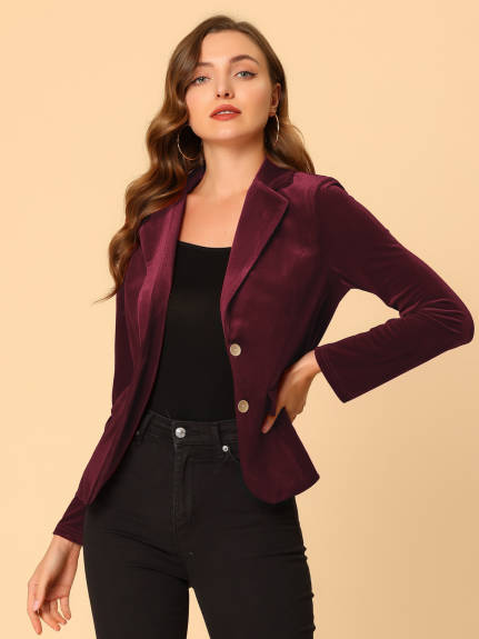 Allegra K- Notched Lapel Velvet Blazer