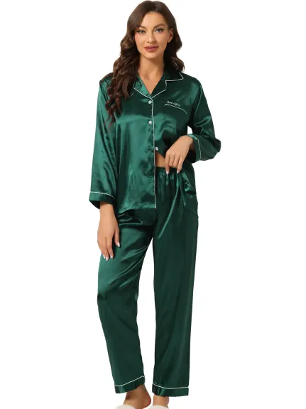 Allegra K - Satin Button Down Lounge Pajama Sets